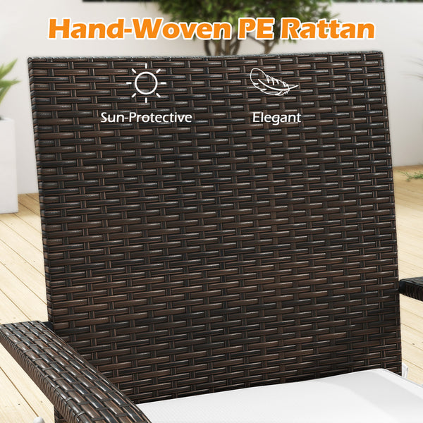 Sun-proof and anti-fading PE rattan provides long-term beauty<br>Soft cushions with resilient sponge and sturdy fixing ties for comfort<br>Convenient zippers make it easy to detach and wash cushion covers<br>Tempered glass tabletop for elegance and easy a