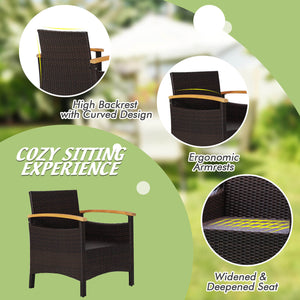 Heavy-duty steel frame with rustproof finish can stand the test of time<br>Durable mix brown PE rattan is elegant and suitable for outdoor use<br>Adjustable foot pads on the front feet of the sofa for added stability<br>Comfortable to sit with cozy backre