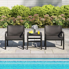 Crafted from high-quality PP  this set is waterproof and wear-resistant<br>The PP rattan texture provides a luxurious look  enhancing the aesthetic appeal<br>Chairs feature wide seats  curved backrests  and comfy armrests for ultimate comfort Each chair c