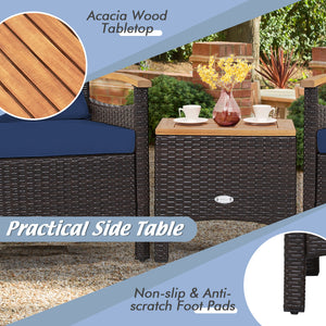 Heavy-duty steel frame with rustproof finish can stand the test of time<br>Durable mix brown PE rattan is elegant and suitable for outdoor use<br>Adjustable foot pads on the front feet of the sofa for added stability<br>Comfortable to sit with cozy backre
