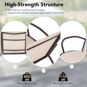 Extra-wide seat with ergonomic curve provides utmost comfort for you<br>Combination of metal and aluminum for high-level stability<br>Each seat can withstand 400 lbs<br>Seat fabric is breathable and quick-drying  perfect for outdoor use<br>Comes with an a