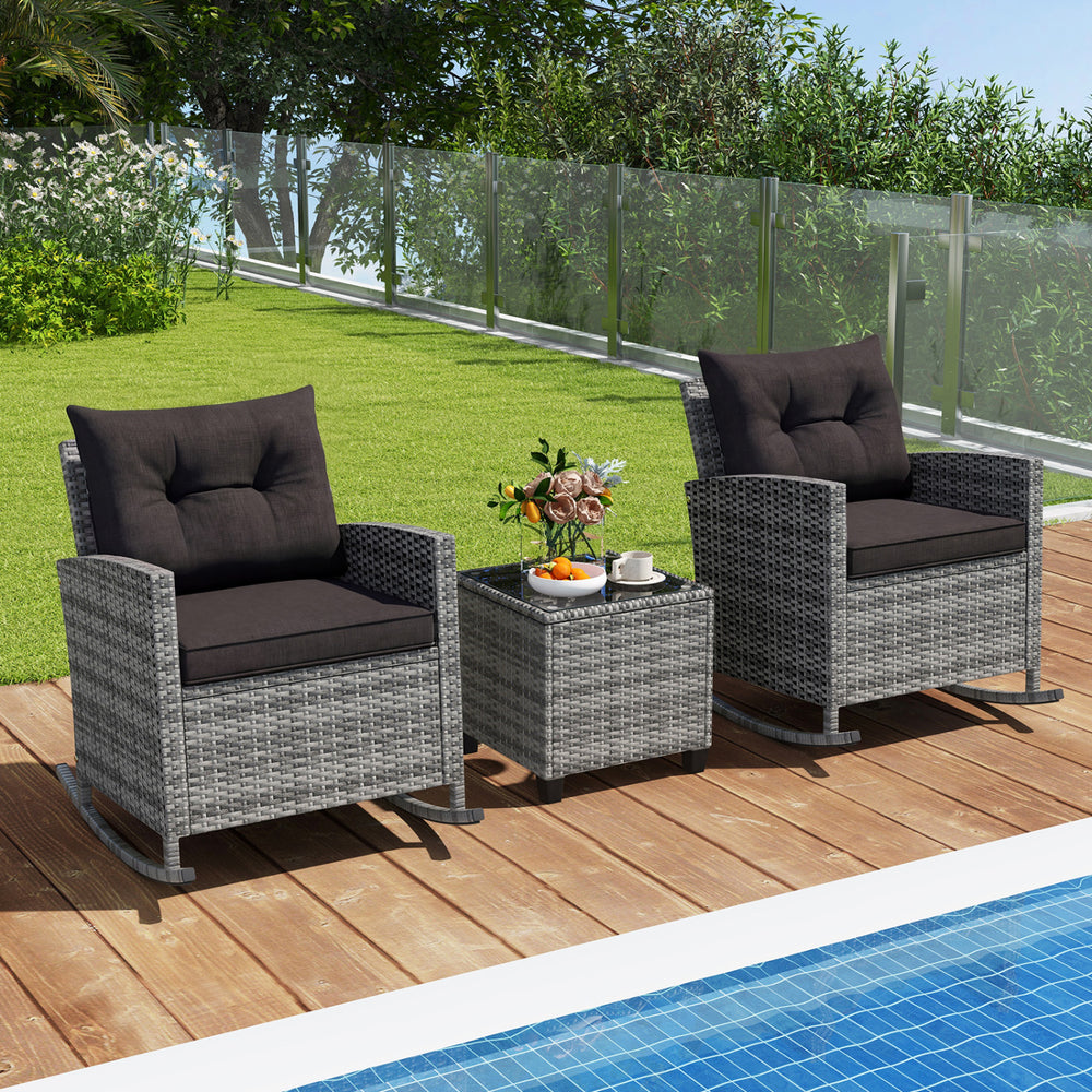 Non-slip base with stopper for sturdy rocking motion<br>Well-woven mix brown PE rattan for durability and elegant<br>Heavy-duty metal frame for strong support<br>Ergonomic backrest and curved armrests make you relaxed<br>Soft seat and back cushion offer m