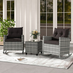 Non-slip base with stopper for sturdy rocking motion<br>Well-woven mix brown PE rattan for durability and elegant<br>Heavy-duty metal frame for strong support<br>Ergonomic backrest and curved armrests make you relaxed<br>Soft seat and back cushion offer m