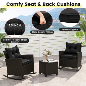 Non-slip base with stopper for sturdy rocking motion<br>Well-woven mix brown PE rattan for durability and elegant<br>Heavy-duty metal frame for strong support<br>Ergonomic backrest and curved armrests make you relaxed<br>Soft seat and back cushion offer m