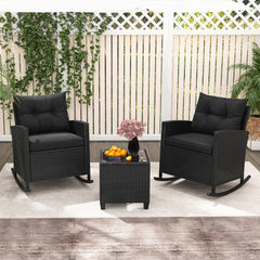 Non-slip base with stopper for sturdy rocking motion<br>Well-woven mix brown PE rattan for durability and elegant<br>Heavy-duty metal frame for strong support<br>Ergonomic backrest and curved armrests make you relaxed<br>Soft seat and back cushion offer m