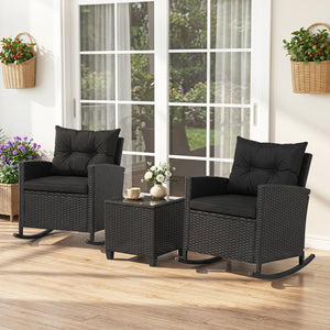 Non-slip base with stopper for sturdy rocking motion<br>Well-woven mix brown PE rattan for durability and elegant<br>Heavy-duty metal frame for strong support<br>Ergonomic backrest and curved armrests make you relaxed<br>Soft seat and back cushion offer m