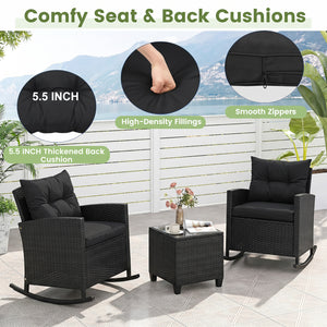 Non-slip base with stopper for sturdy rocking motion<br>Well-woven mix brown PE rattan for durability and elegant<br>Heavy-duty metal frame for strong support<br>Ergonomic backrest and curved armrests make you relaxed<br>Soft seat and back cushion offer m