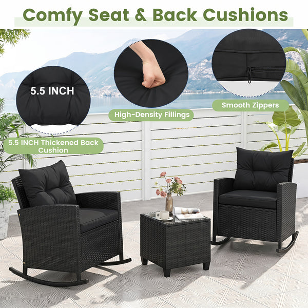 Non-slip base with stopper for sturdy rocking motion<br>Well-woven mix brown PE rattan for durability and elegant<br>Heavy-duty metal frame for strong support<br>Ergonomic backrest and curved armrests make you relaxed<br>Soft seat and back cushion offer m