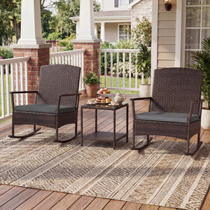 Stable rocking base with bottom stoppers and anti-slip pads<br>Wide seat and high backrest for better relaxation<br>Seat cushion with elastic fillings for extra comfort<br>Fixing ropes to keep cushions in place<br>Functional zippers for easy removal and w