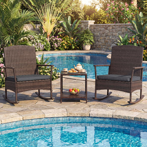 Stable rocking base with bottom stoppers and anti-slip pads<br>Wide seat and high backrest for better relaxation<br>Seat cushion with elastic fillings for extra comfort<br>Fixing ropes to keep cushions in place<br>Functional zippers for easy removal and w
