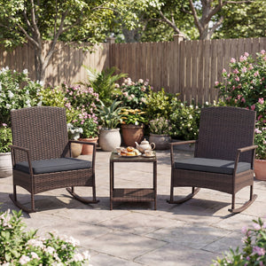 Stable rocking base with bottom stoppers and anti-slip pads<br>Wide seat and high backrest for better relaxation<br>Seat cushion with elastic fillings for extra comfort<br>Fixing ropes to keep cushions in place<br>Functional zippers for easy removal and w
