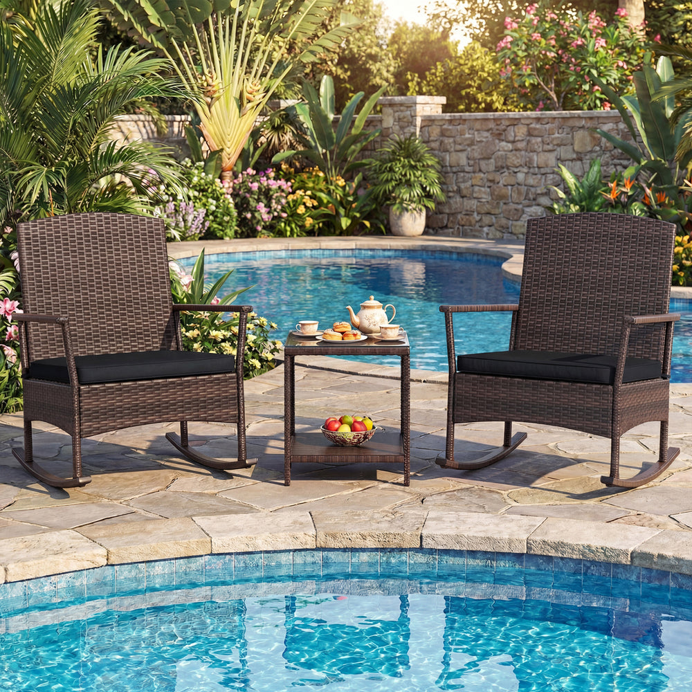 Stable rocking base with bottom stoppers and anti-slip pads<br>Wide seat and high backrest for better relaxation<br>Seat cushion with elastic fillings for extra comfort<br>Fixing ropes to keep cushions in place<br>Functional zippers for easy removal and w