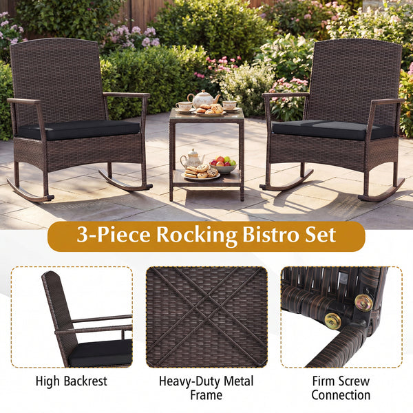Stable rocking base with bottom stoppers and anti-slip pads<br>Wide seat and high backrest for better relaxation<br>Seat cushion with elastic fillings for extra comfort<br>Fixing ropes to keep cushions in place<br>Functional zippers for easy removal and w