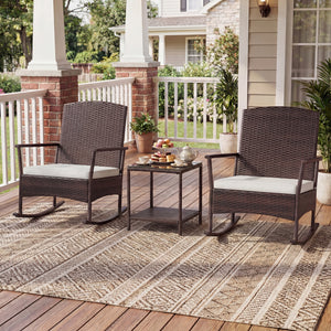 Stable rocking base with bottom stoppers and anti-slip pads<br>Wide seat and high backrest for better relaxation<br>Seat cushion with elastic fillings for extra comfort<br>Fixing ropes to keep cushions in place<br>Functional zippers for easy removal and w