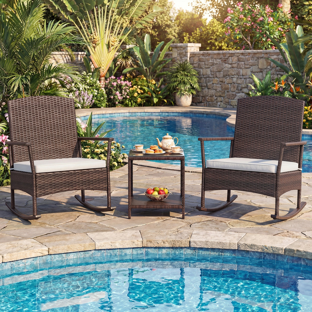 Stable rocking base with bottom stoppers and anti-slip pads<br>Wide seat and high backrest for better relaxation<br>Seat cushion with elastic fillings for extra comfort<br>Fixing ropes to keep cushions in place<br>Functional zippers for easy removal and w