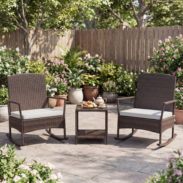 Stable rocking base with bottom stoppers and anti-slip pads<br>Wide seat and high backrest for better relaxation<br>Seat cushion with elastic fillings for extra comfort<br>Fixing ropes to keep cushions in place<br>Functional zippers for easy removal and w