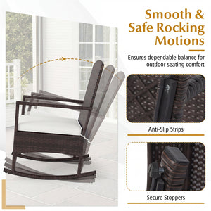 Stable rocking base with bottom stoppers and anti-slip pads<br>Wide seat and high backrest for better relaxation<br>Seat cushion with elastic fillings for extra comfort<br>Fixing ropes to keep cushions in place<br>Functional zippers for easy removal and w