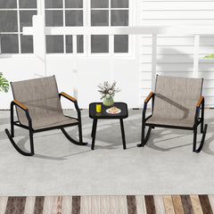 Rock back and forth gently for ultimate relaxation<br>Bottom stoppers and non-slip pads for high safety<br>Seat and back made of long-lasting and breathable fabric<br>Supported by heavy-duty metal frame for high stability<br>Tempered glass tabletop is app