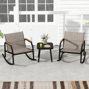 Rock back and forth gently for ultimate relaxation<br>Bottom stoppers and non-slip pads for high safety<br>Seat and back made of long-lasting and breathable fabric<br>Supported by heavy-duty metal frame for high stability<br>Tempered glass tabletop is app