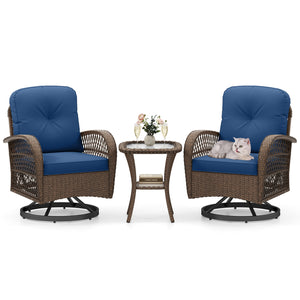 360Â° swiveling and smooth gliding make you fully relaxed<br>Crafted with well-woven rattan for long-lasting elegance<br>Soft seat and back cushions add more comfort<br>Zippers of seat cushions for easy cleaning<br>Tufted back cushions for more beauty<br>