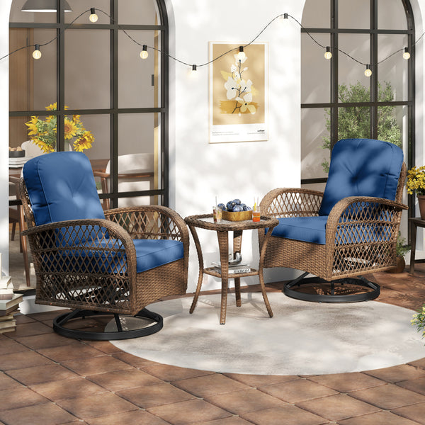 360Â° swiveling and smooth gliding make you fully relaxed<br>Crafted with well-woven rattan for long-lasting elegance<br>Soft seat and back cushions add more comfort<br>Zippers of seat cushions for easy cleaning<br>Tufted back cushions for more beauty<br>