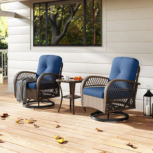 360Â° swiveling and smooth gliding make you fully relaxed<br>Crafted with well-woven rattan for long-lasting elegance<br>Soft seat and back cushions add more comfort<br>Zippers of seat cushions for easy cleaning<br>Tufted back cushions for more beauty<br>
