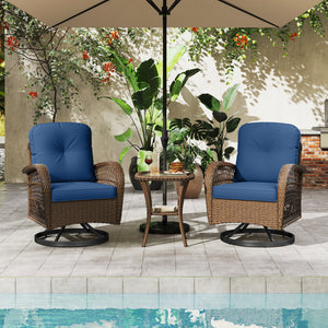 360Â° swiveling and smooth gliding make you fully relaxed<br>Crafted with well-woven rattan for long-lasting elegance<br>Soft seat and back cushions add more comfort<br>Zippers of seat cushions for easy cleaning<br>Tufted back cushions for more beauty<br>