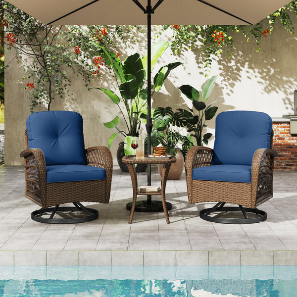 360Â° swiveling and smooth gliding make you fully relaxed<br>Crafted with well-woven rattan for long-lasting elegance<br>Soft seat and back cushions add more comfort<br>Zippers of seat cushions for easy cleaning<br>Tufted back cushions for more beauty<br>