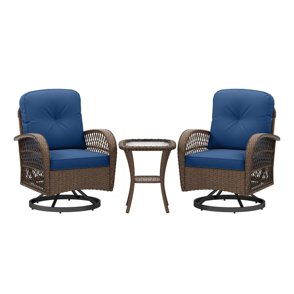360Â° swiveling and smooth gliding make you fully relaxed<br>Crafted with well-woven rattan for long-lasting elegance<br>Soft seat and back cushions add more comfort<br>Zippers of seat cushions for easy cleaning<br>Tufted back cushions for more beauty<br>