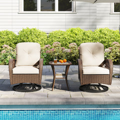 360Â° swiveling and smooth gliding make you fully relaxed<br>Crafted with well-woven rattan for long-lasting elegance<br>Soft seat and back cushions add more comfort<br>Zippers of seat cushions for easy cleaning<br>Tufted back cushions for more beauty<br>