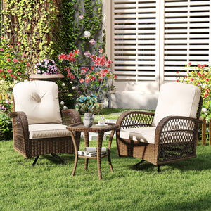 360Â° swiveling and smooth gliding make you fully relaxed<br>Crafted with well-woven rattan for long-lasting elegance<br>Soft seat and back cushions add more comfort<br>Zippers of seat cushions for easy cleaning<br>Tufted back cushions for more beauty<br>