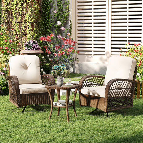 360Â° swiveling and smooth gliding make you fully relaxed<br>Crafted with well-woven rattan for long-lasting elegance<br>Soft seat and back cushions add more comfort<br>Zippers of seat cushions for easy cleaning<br>Tufted back cushions for more beauty<br>