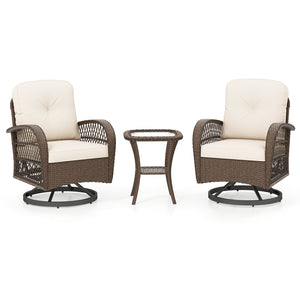360Â° swiveling and smooth gliding make you fully relaxed<br>Crafted with well-woven rattan for long-lasting elegance<br>Soft seat and back cushions add more comfort<br>Zippers of seat cushions for easy cleaning<br>Tufted back cushions for more beauty<br>