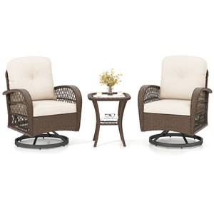 360Â° swiveling and smooth gliding make you fully relaxed<br>Crafted with well-woven rattan for long-lasting elegance<br>Soft seat and back cushions add more comfort<br>Zippers of seat cushions for easy cleaning<br>Tufted back cushions for more beauty<br>