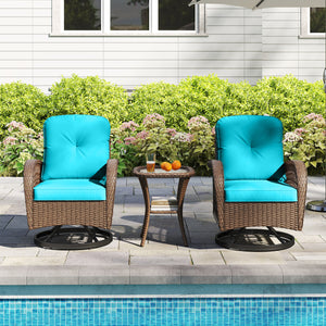 360Â° swiveling and smooth gliding make you fully relaxed<br>Crafted with well-woven rattan for long-lasting elegance<br>Soft seat and back cushions add more comfort<br>Zippers of seat cushions for easy cleaning<br>Tufted back cushions for more beauty<br>