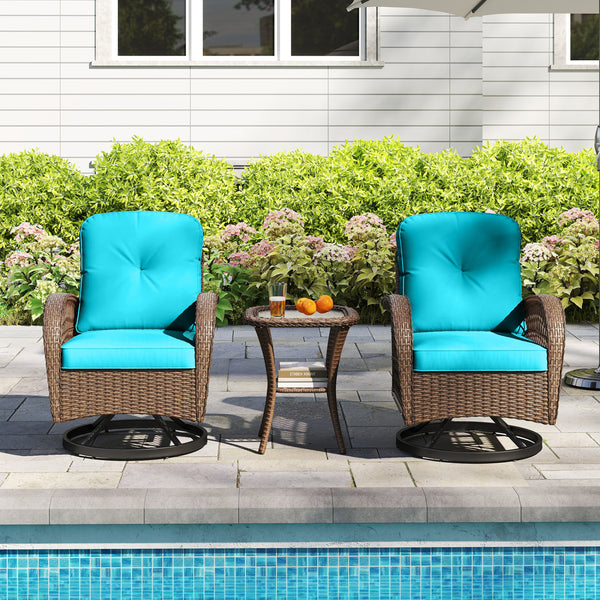 360Â° swiveling and smooth gliding make you fully relaxed<br>Crafted with well-woven rattan for long-lasting elegance<br>Soft seat and back cushions add more comfort<br>Zippers of seat cushions for easy cleaning<br>Tufted back cushions for more beauty<br>