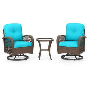 360Â° swiveling and smooth gliding make you fully relaxed<br>Crafted with well-woven rattan for long-lasting elegance<br>Soft seat and back cushions add more comfort<br>Zippers of seat cushions for easy cleaning<br>Tufted back cushions for more beauty<br>