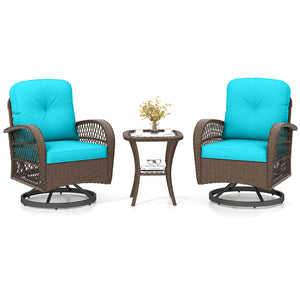 360Â° swiveling and smooth gliding make you fully relaxed<br>Crafted with well-woven rattan for long-lasting elegance<br>Soft seat and back cushions add more comfort<br>Zippers of seat cushions for easy cleaning<br>Tufted back cushions for more beauty<br>