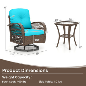 360Â° swiveling and smooth gliding make you fully relaxed<br>Crafted with well-woven rattan for long-lasting elegance<br>Soft seat and back cushions add more comfort<br>Zippers of seat cushions for easy cleaning<br>Tufted back cushions for more beauty<br>