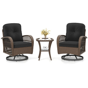 360Â° swiveling and smooth gliding make you fully relaxed<br>Crafted with well-woven rattan for long-lasting elegance<br>Soft seat and back cushions add more comfort<br>Zippers of seat cushions for easy cleaning<br>Tufted back cushions for more beauty<br>