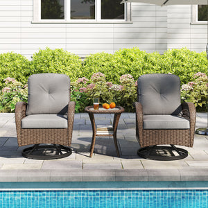 360Â° swiveling and smooth gliding make you fully relaxed<br>Crafted with well-woven rattan for long-lasting elegance<br>Soft seat and back cushions add more comfort<br>Zippers of seat cushions for easy cleaning<br>Tufted back cushions for more beauty<br>