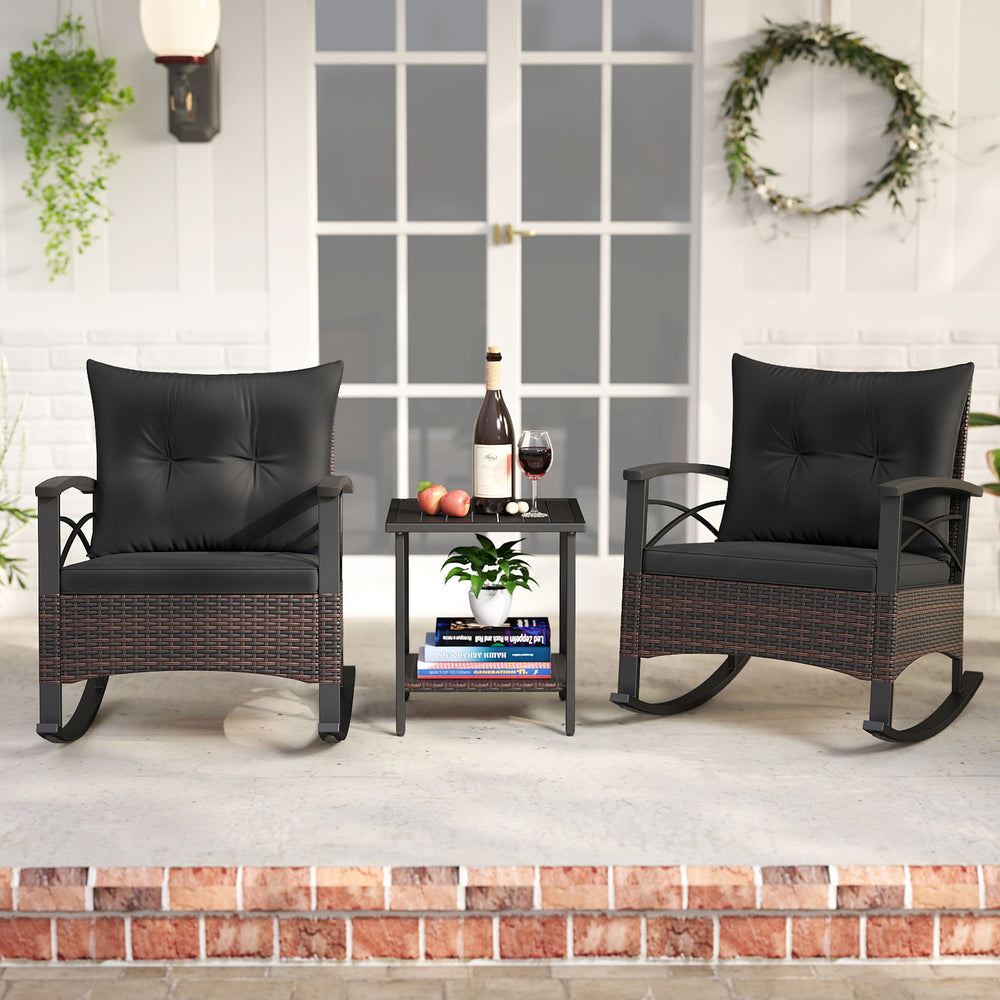 Gentle rocking motion will provide you with more relaxation<br>Safe to rock thanks to anti-slip strips and anti-rollover stoppers<br>Hand-woven mix brown PE rattan combines durability with beauty<br>Soft back & seat cushions filled with high-elastic spong