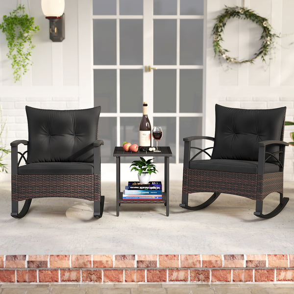 Gentle rocking motion will provide you with more relaxation<br>Safe to rock thanks to anti-slip strips and anti-rollover stoppers<br>Hand-woven mix brown PE rattan combines durability with beauty<br>Soft back & seat cushions filled with high-elastic spong