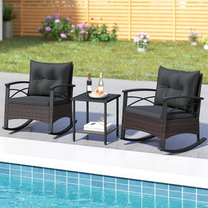 Gentle rocking motion will provide you with more relaxation<br>Safe to rock thanks to anti-slip strips and anti-rollover stoppers<br>Hand-woven mix brown PE rattan combines durability with beauty<br>Soft back & seat cushions filled with high-elastic spong