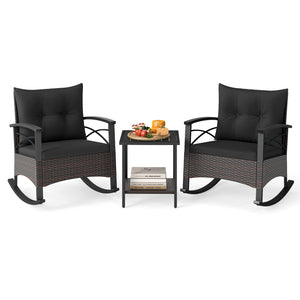 Gentle rocking motion will provide you with more relaxation<br>Safe to rock thanks to anti-slip strips and anti-rollover stoppers<br>Hand-woven mix brown PE rattan combines durability with beauty<br>Soft back & seat cushions filled with high-elastic spong