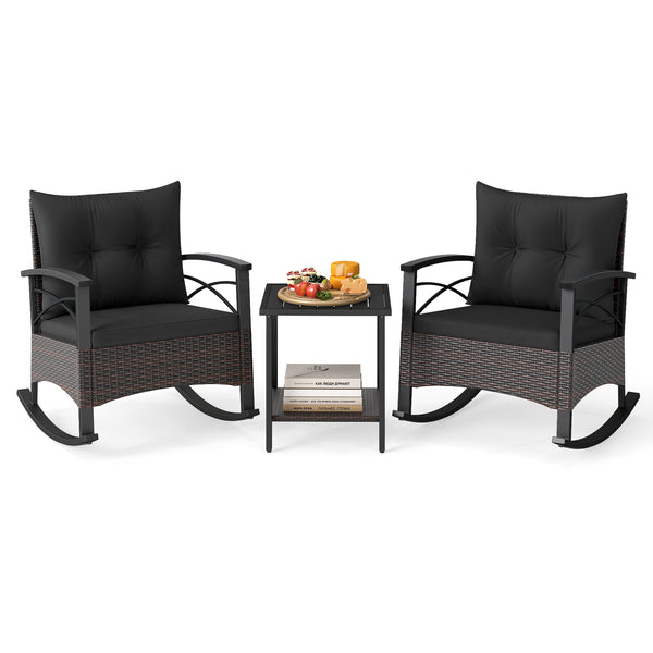Gentle rocking motion will provide you with more relaxation<br>Safe to rock thanks to anti-slip strips and anti-rollover stoppers<br>Hand-woven mix brown PE rattan combines durability with beauty<br>Soft back & seat cushions filled with high-elastic spong