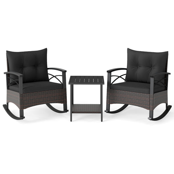 Gentle rocking motion will provide you with more relaxation<br>Safe to rock thanks to anti-slip strips and anti-rollover stoppers<br>Hand-woven mix brown PE rattan combines durability with beauty<br>Soft back & seat cushions filled with high-elastic spong