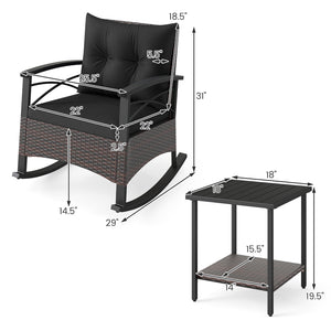 Gentle rocking motion will provide you with more relaxation<br>Safe to rock thanks to anti-slip strips and anti-rollover stoppers<br>Hand-woven mix brown PE rattan combines durability with beauty<br>Soft back & seat cushions filled with high-elastic spong