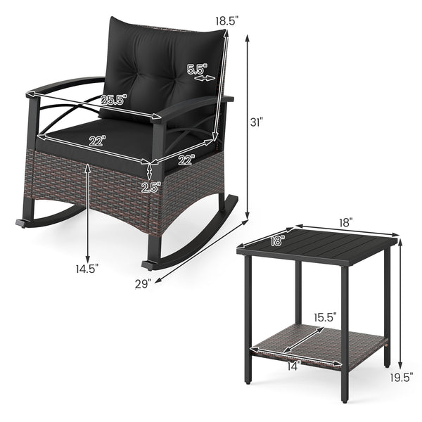 Gentle rocking motion will provide you with more relaxation<br>Safe to rock thanks to anti-slip strips and anti-rollover stoppers<br>Hand-woven mix brown PE rattan combines durability with beauty<br>Soft back & seat cushions filled with high-elastic spong