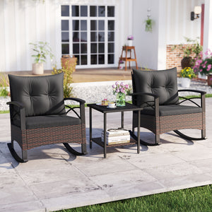 Gentle rocking motion will provide you with more relaxation<br>Safe to rock thanks to anti-slip strips and anti-rollover stoppers<br>Hand-woven mix brown PE rattan combines durability with beauty<br>Soft back & seat cushions filled with high-elastic spong